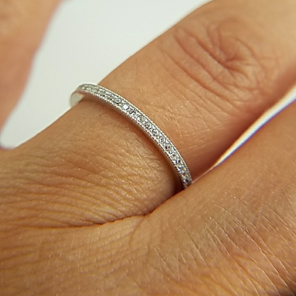 White Gold plated pave setting Eternity Band - Picture 3 of 8